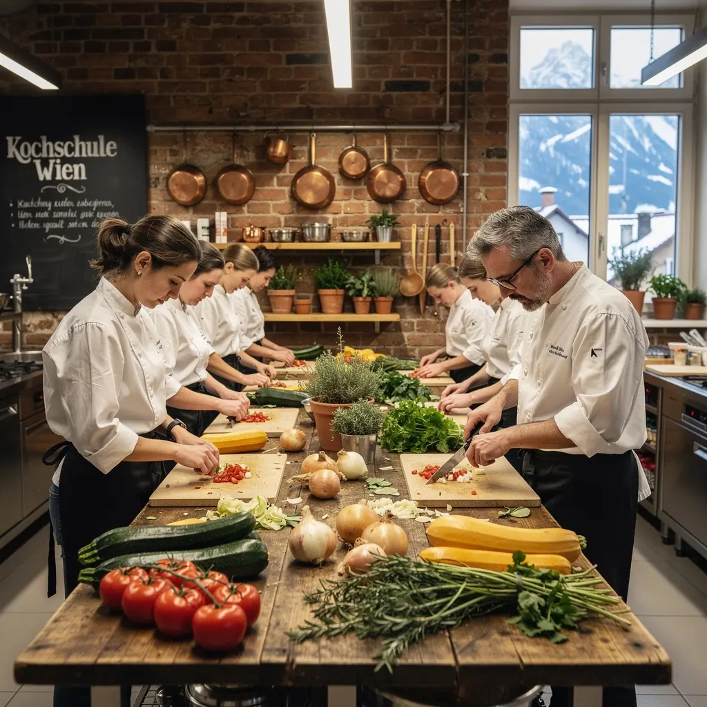 Ein Koch, der eine große Pfanne mit frischen Zutaten für ein Event zubereitet.
