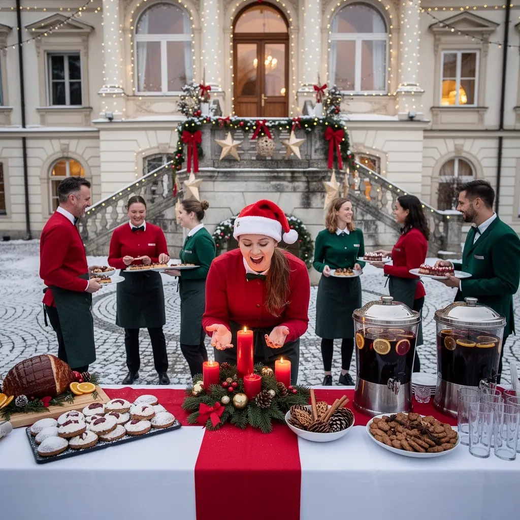 Ein Koch, der in einer großen Küche für ein Event vorbereitet.