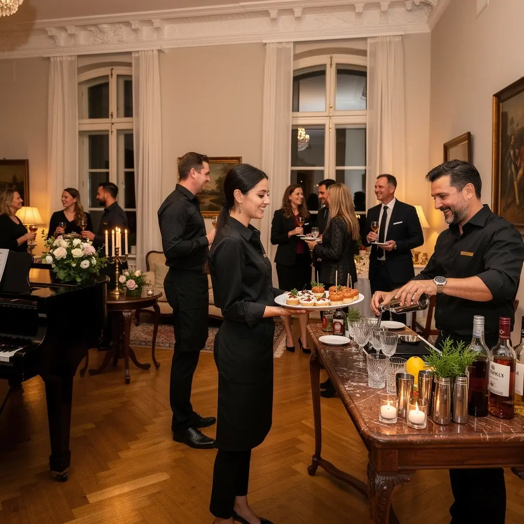 Ein Koch, der in einer großen Küche für eine Veranstaltung vorbereitet.