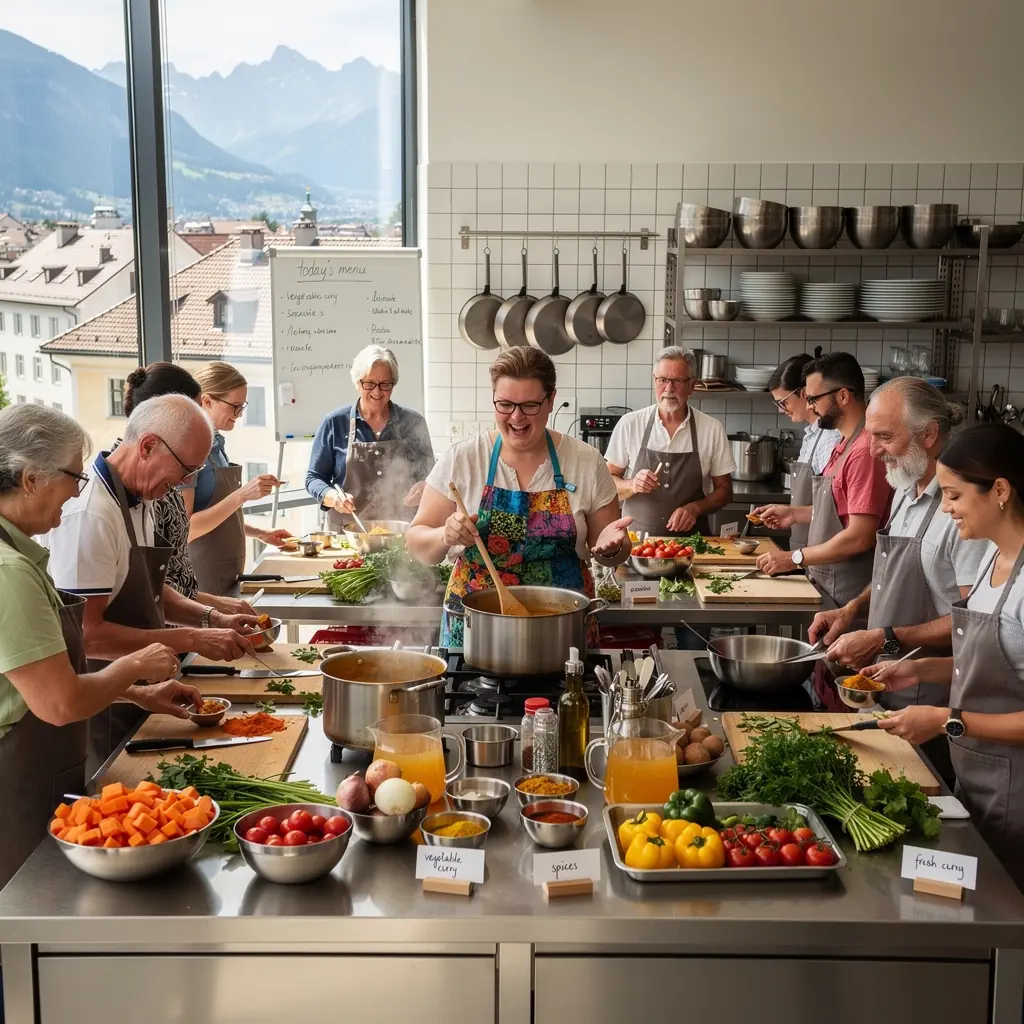 Köche, die in einer großen Küche zusammenarbeiten, um ein Menü für eine Hochzeitsfeier zuzubereiten.